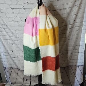 Madewell Soft and Fuzzy Fringed Stripped Blanket Scarf